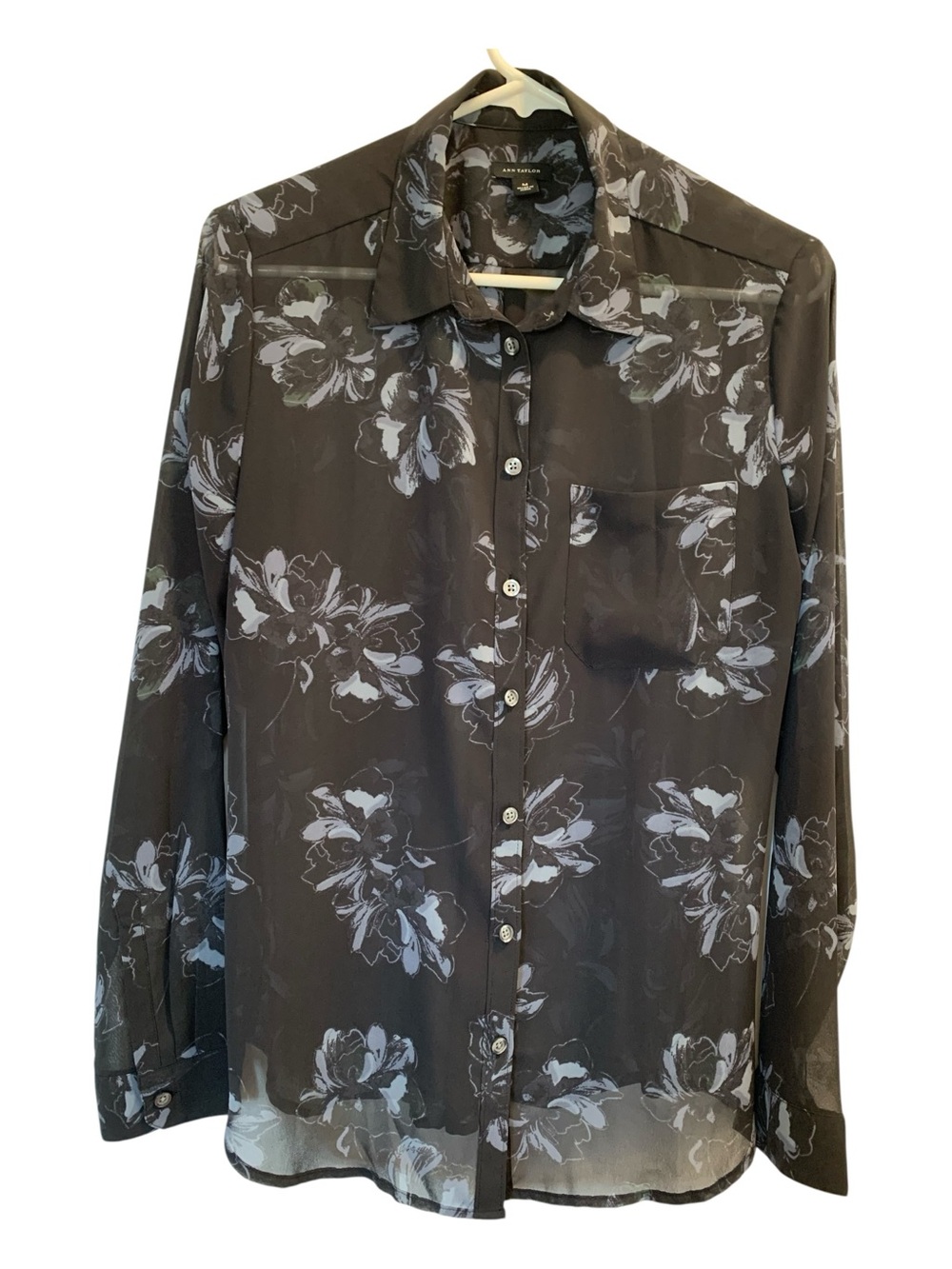 Ann Taylor Blouse Black and Blue Long Sleeve Size Medium